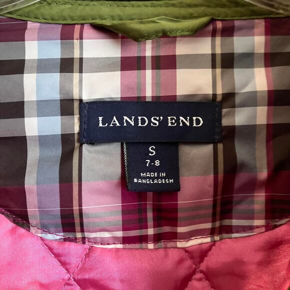 Green Lands' End quilted jacket with pink lining Youth - Picture 3 of 5